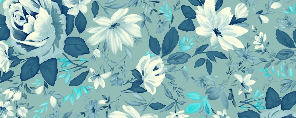 Голубые обои в цветочек