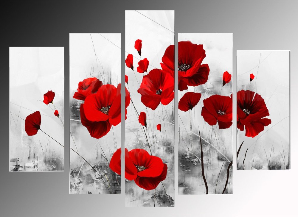 Модульные картины черно белые с красным