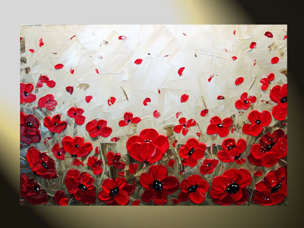 Красные цветы на холсте