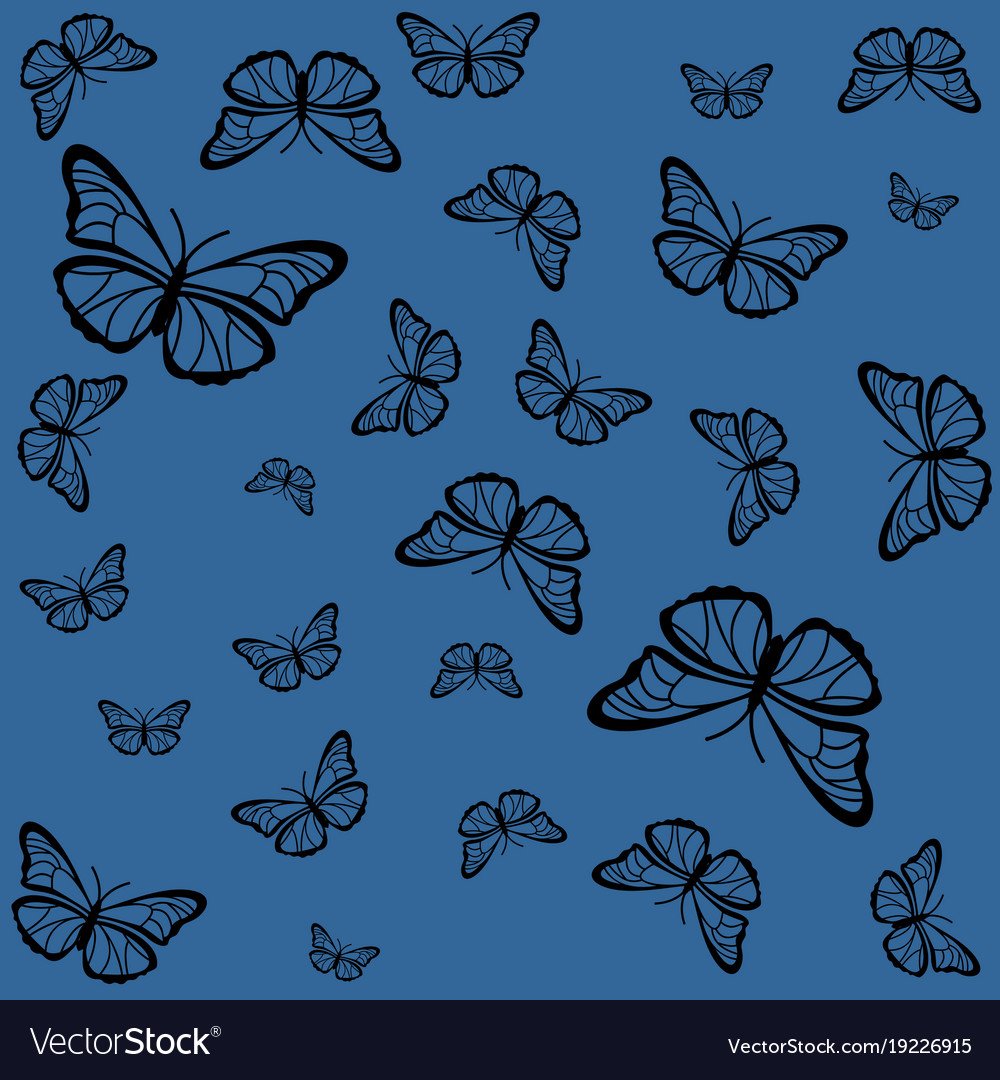 Голубая бабочка на черном фоне нарисованная