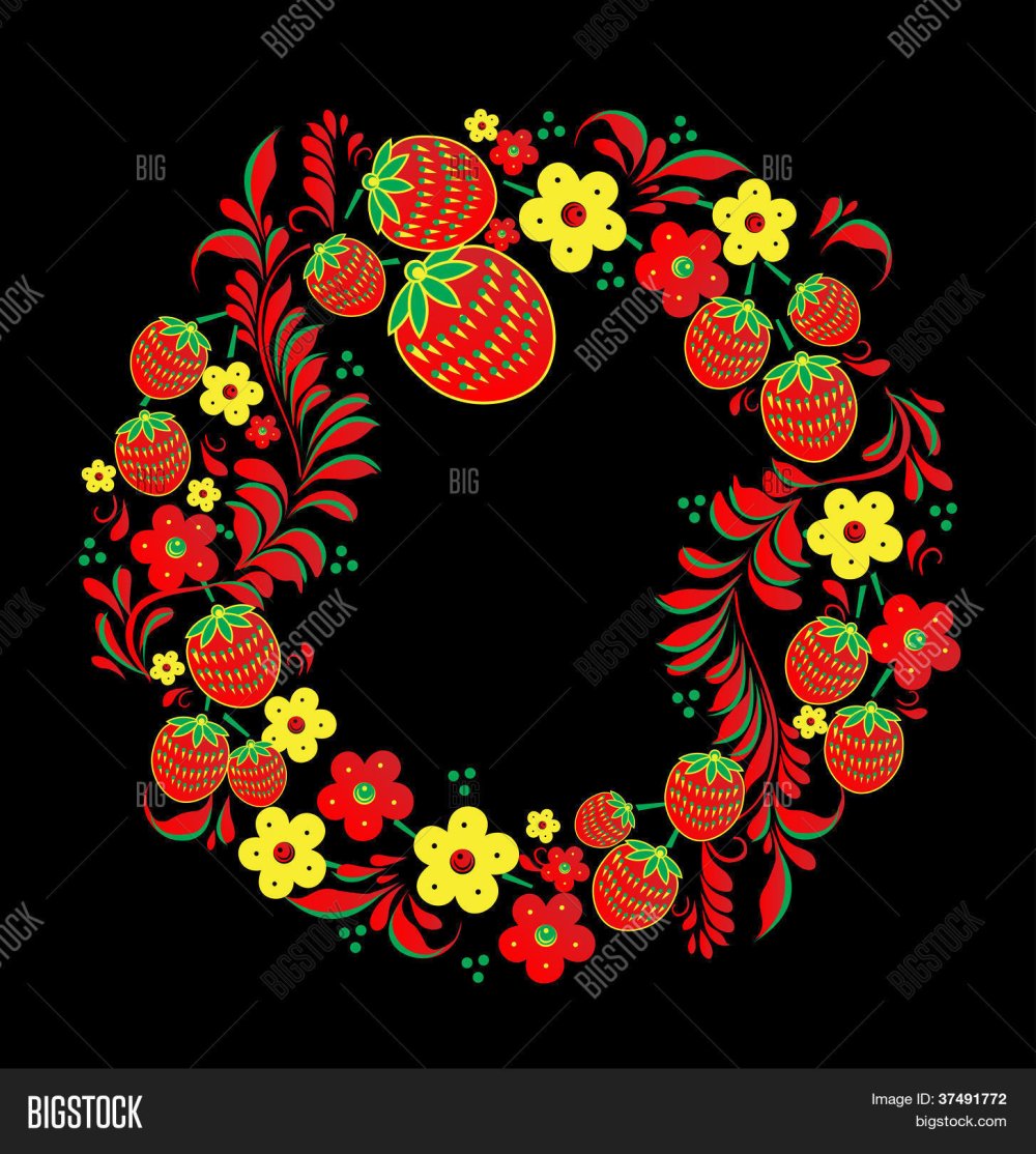 Хохлома на темном фоне в круге