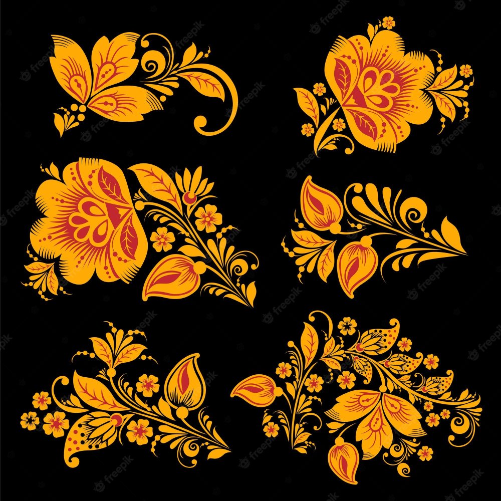 Элементы хохломы на черном фоне