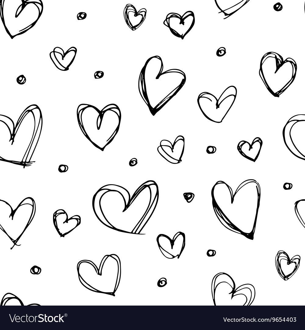 Много сердечек черно белые