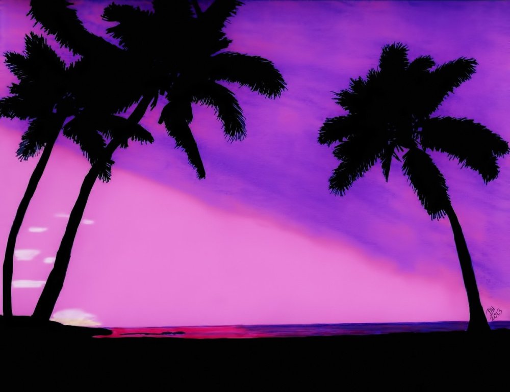 Солнце с пальмами в стиле 80