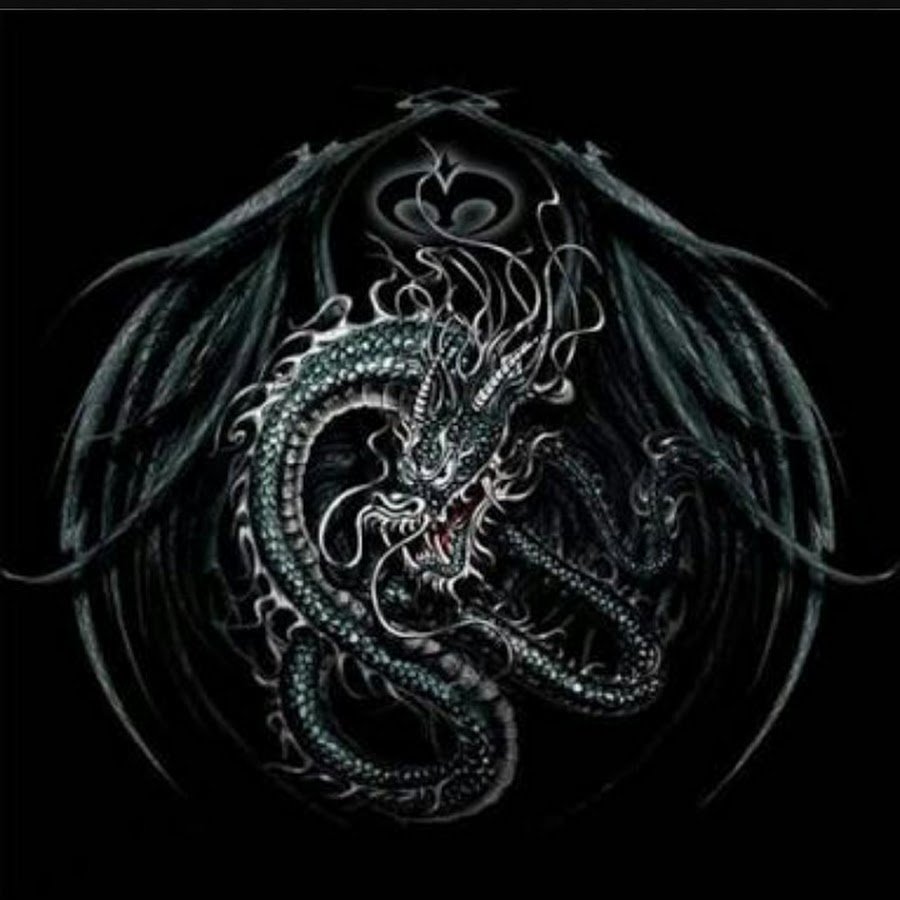 Красный дракон на черном фоне