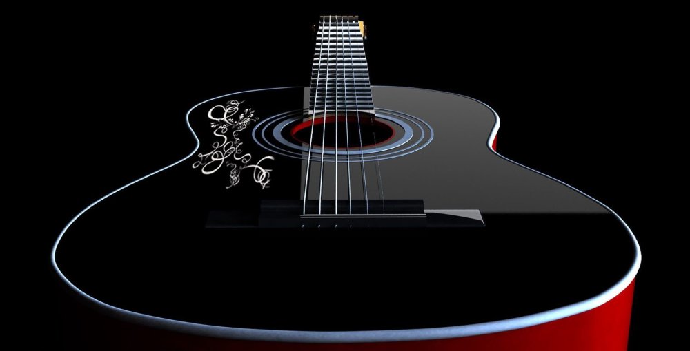 Акустическая гитара на черном фоне