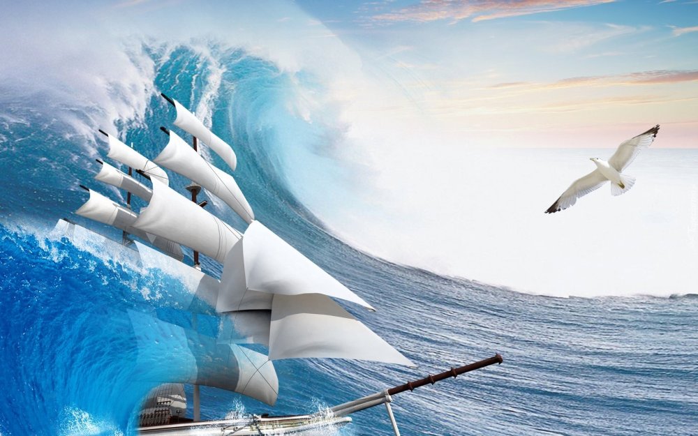 Морской фон с кораблем