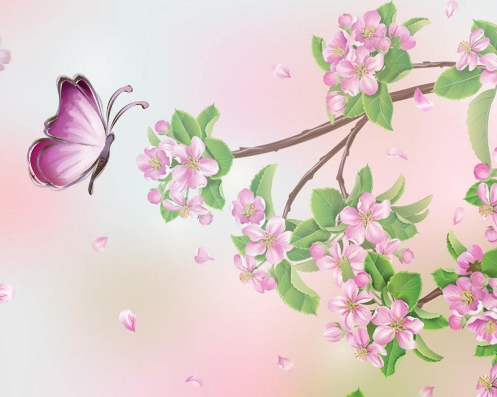 Цветущая Сакура и бабочки