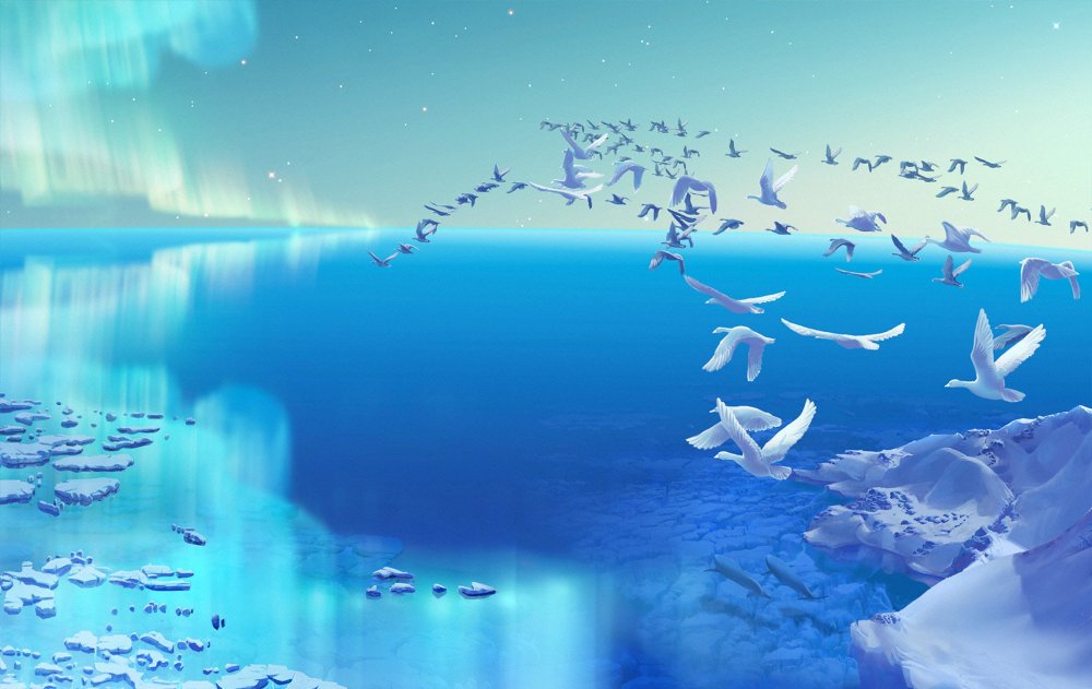 Птицы на голубом фоне