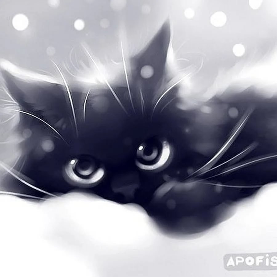 Черно белый котенок арт