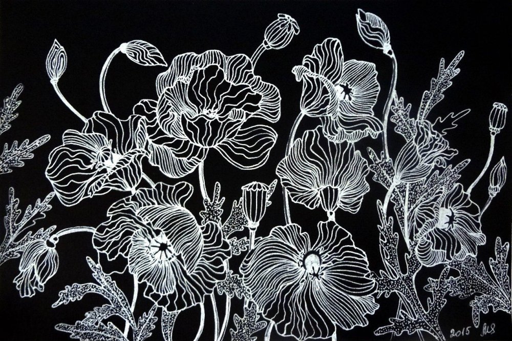 Цветы на черной бумаге