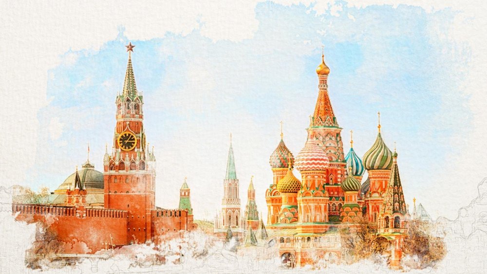 Московский собор Василия Блаженного акварель