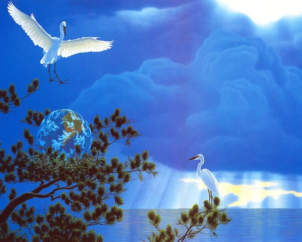 Небо с журавлями фон