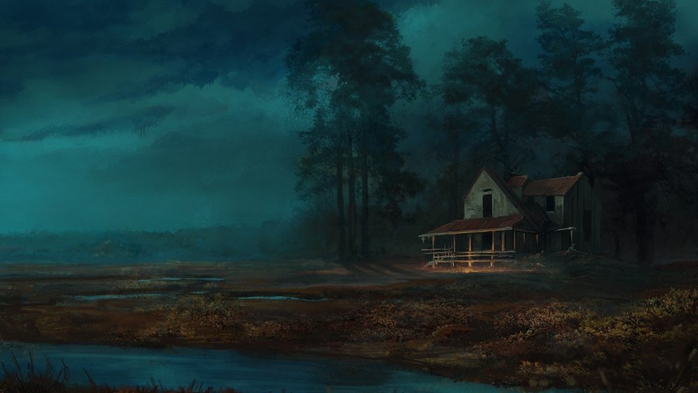 Дом в лесу ночью