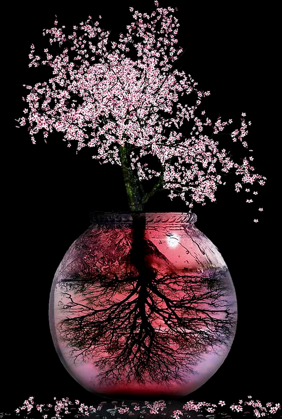 Ветка Сакуры на черном фоне