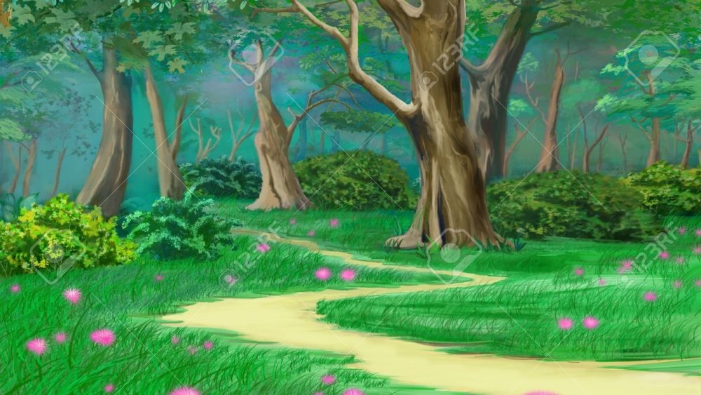 Дорожка в лесу мультяшная