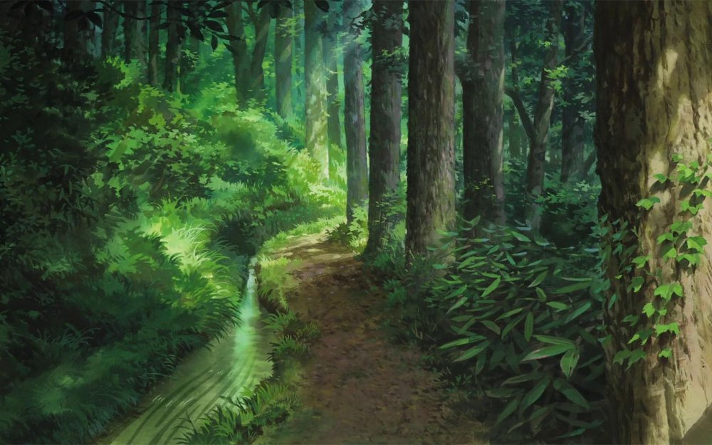 Хаяо Миядзаки пейзажи лес