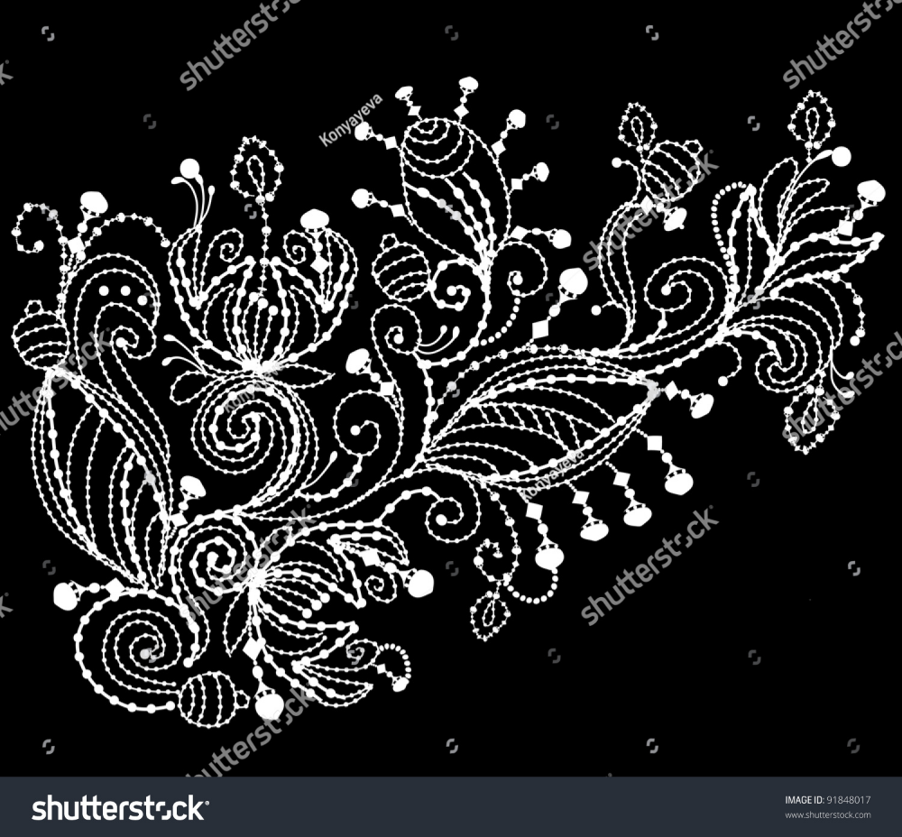 Красная вышивка на черном фоне гладью