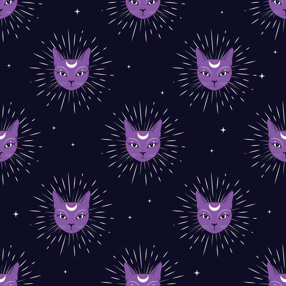 Милый котик на фиолетовом фоне