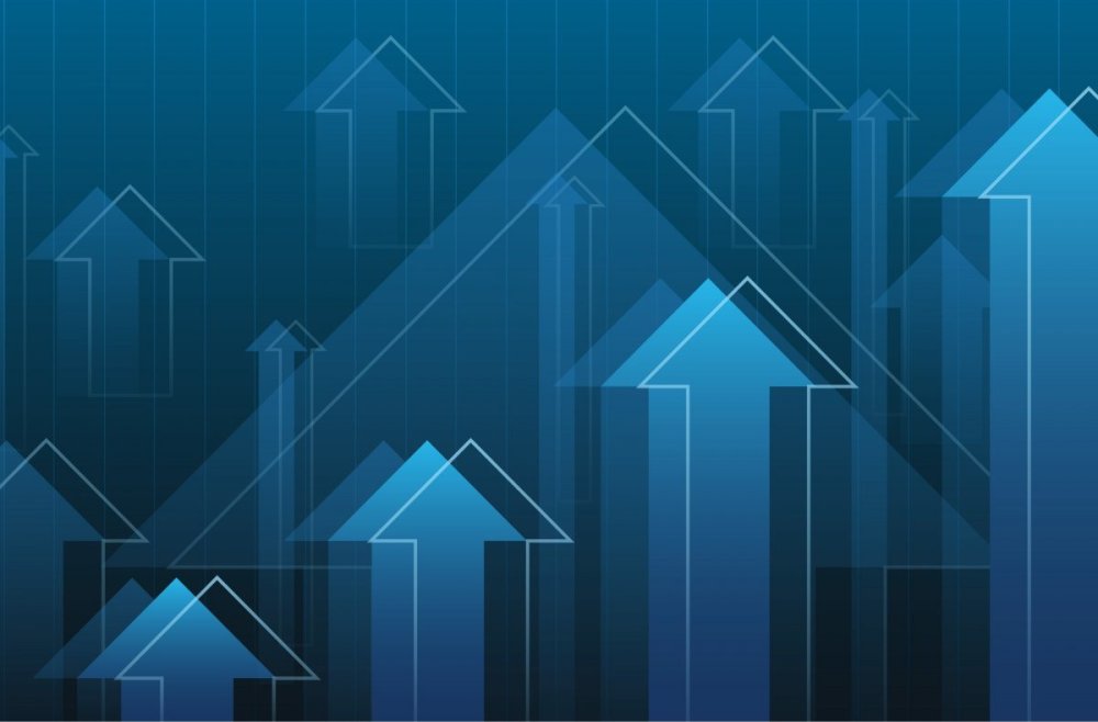 Стрелка вверх на синем фоне