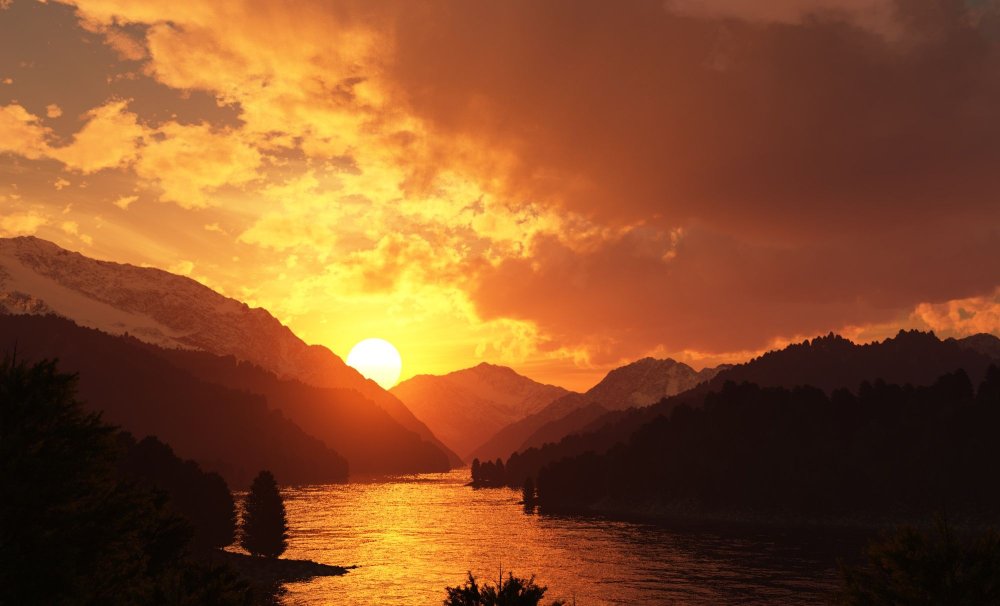 Оранжевый закат в горах