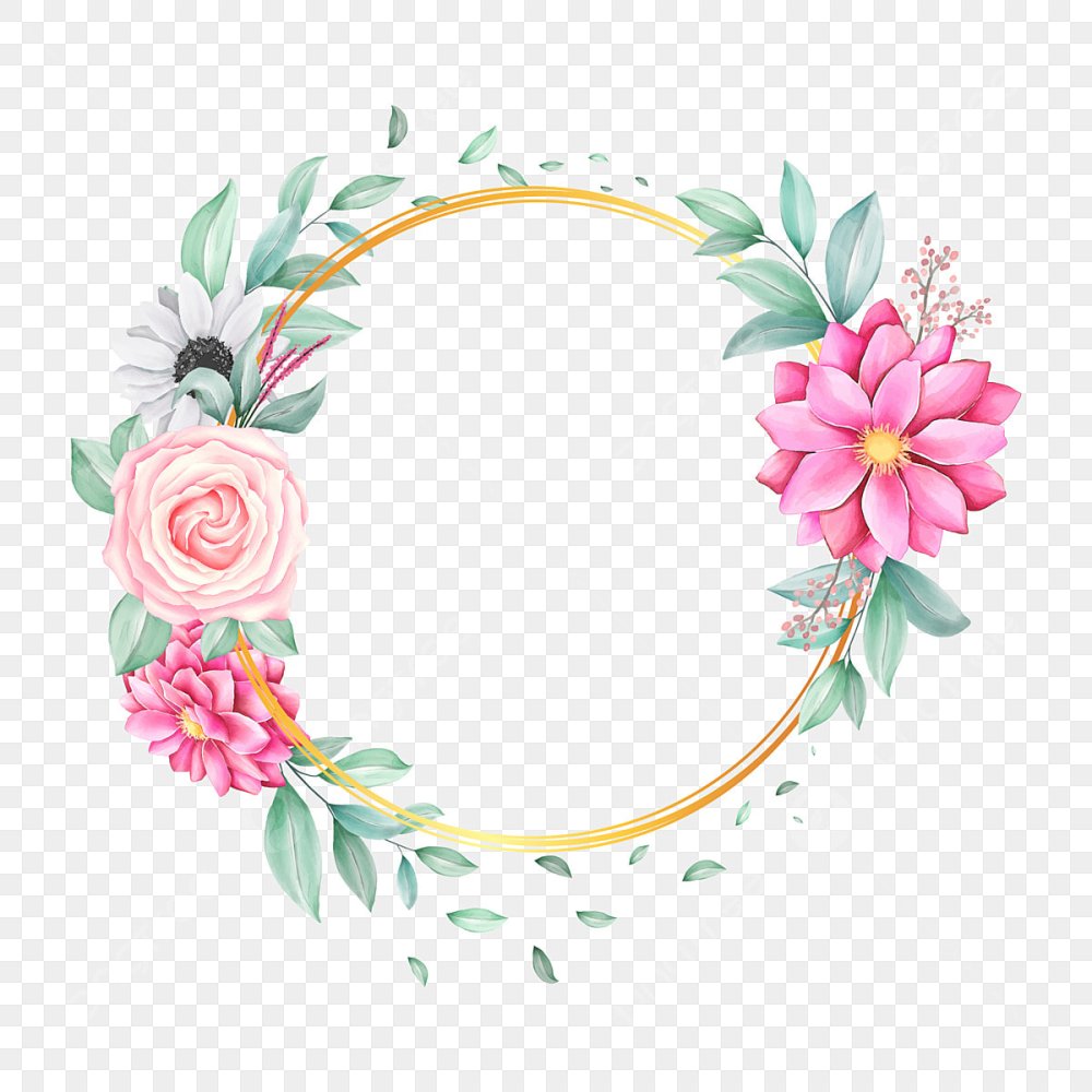 Круглая рамка с цветами акварель