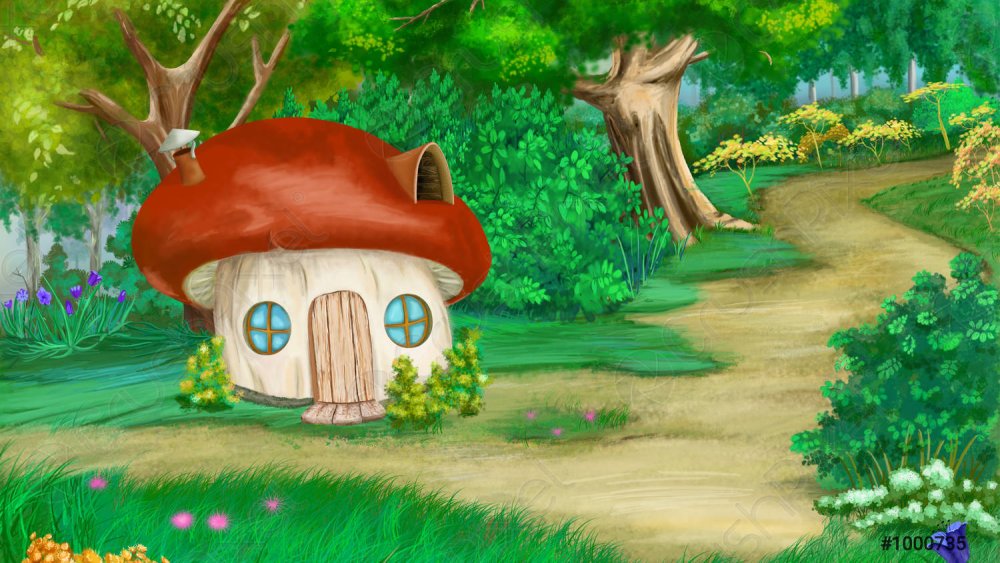 Сказочный лес с мухоморами