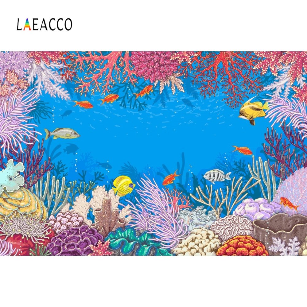 Морское дно с кораллами и водорослями стилизованная Графика