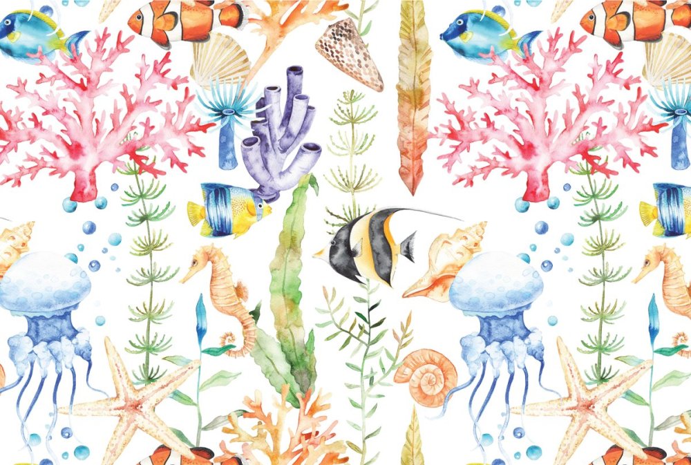 Акварель паттерн морской