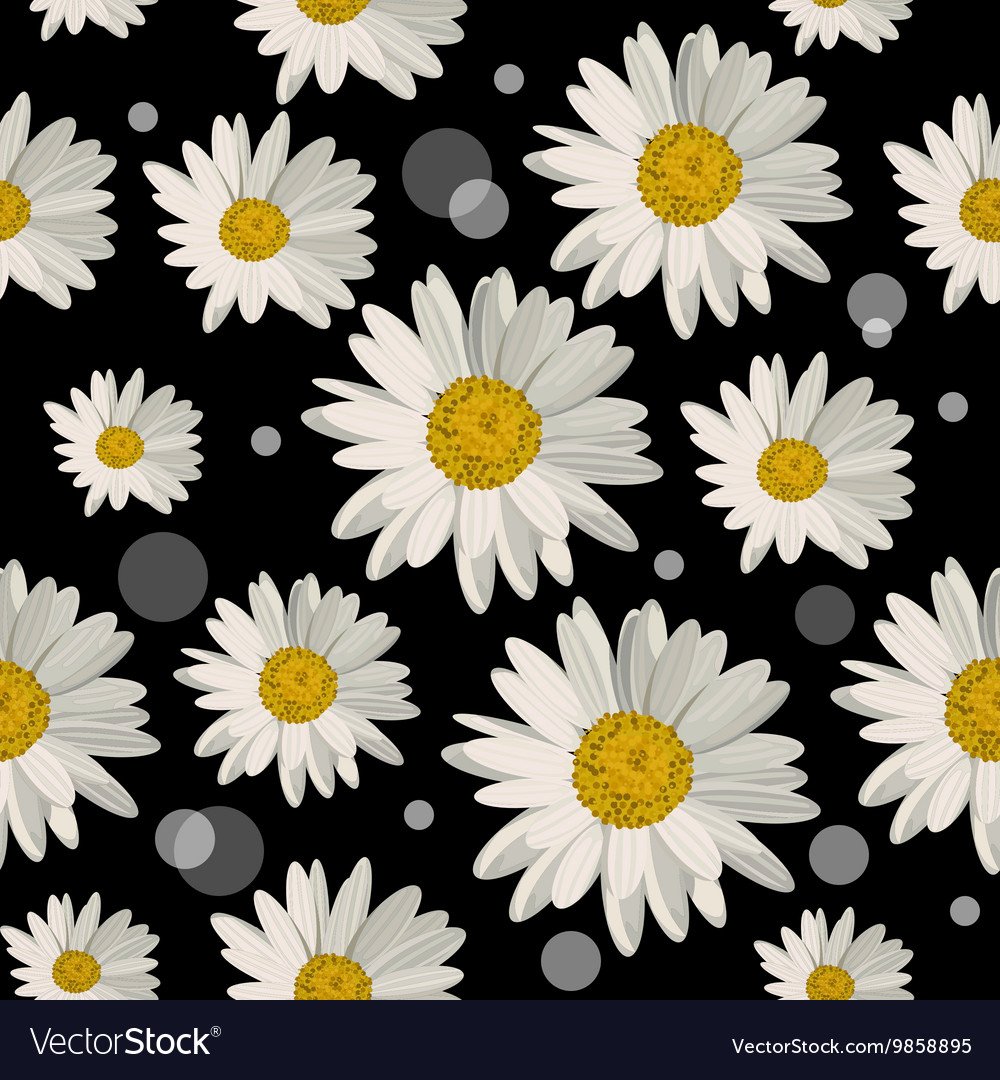 Принт ромашки на черном фоне