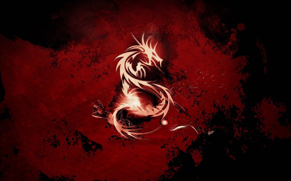 Красный дракон на черном фоне