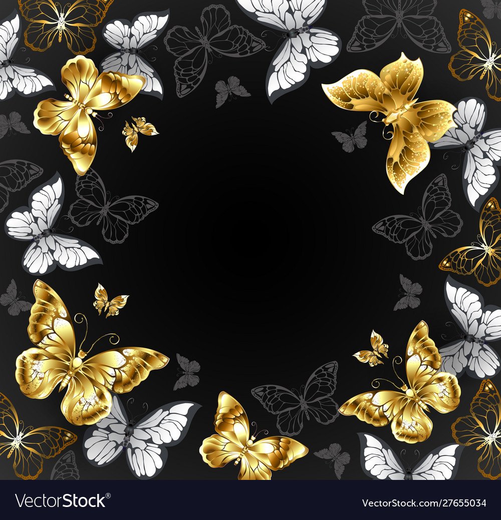 Золотые бабочки на черном фоне вектор