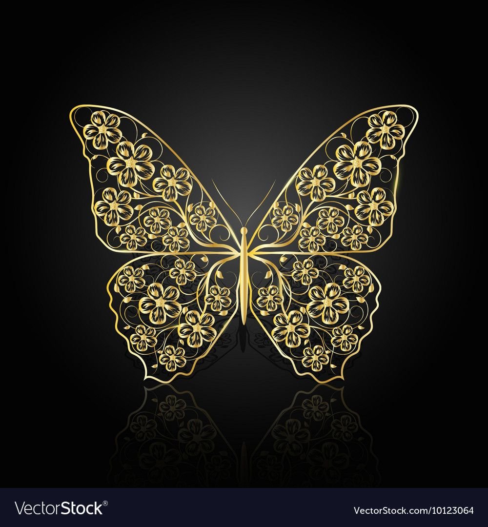 Черная бабочка с золотом картина