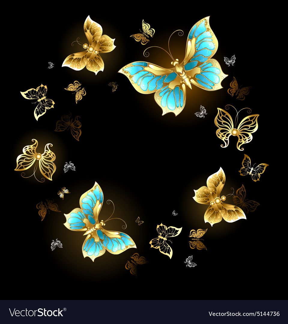 Бабочки в золоте на черном фоне