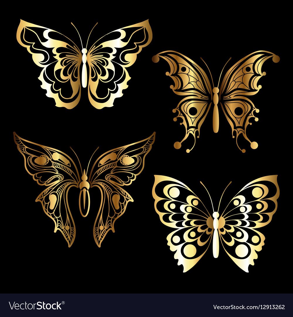 Золотые цветы и бабочки