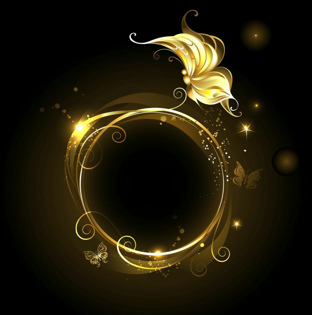 Цветы по кругу на чёрном фоне