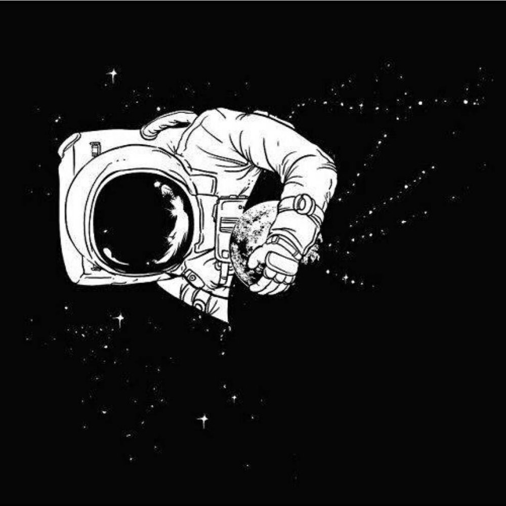 Космонавт арт черно белый