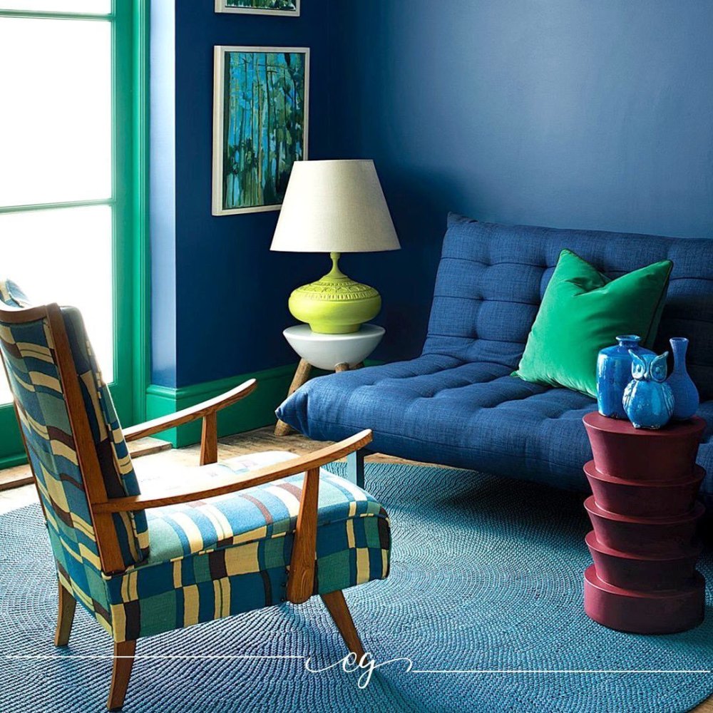 Сине зеленый интерьер