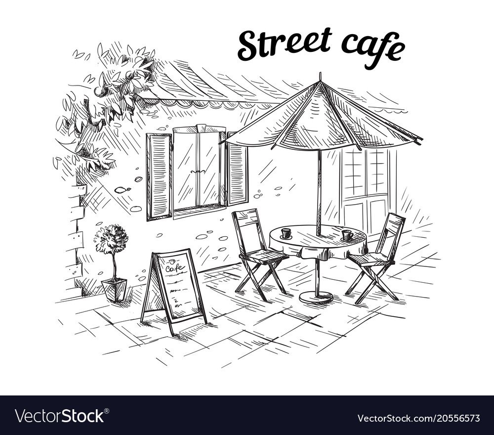 Уличное кафе рисунок карандашом