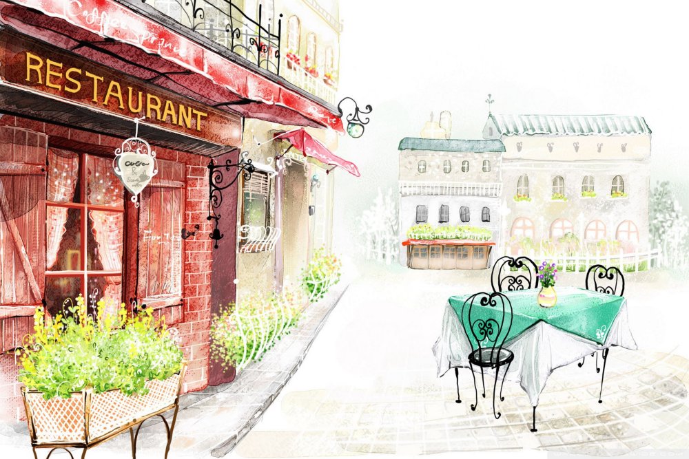 Фотообои в стиле уличного кафе
