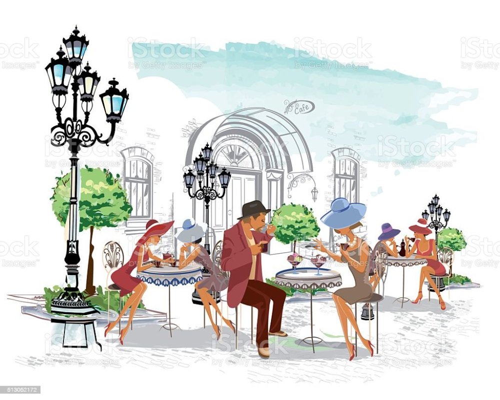 Кафе в парке рисунок