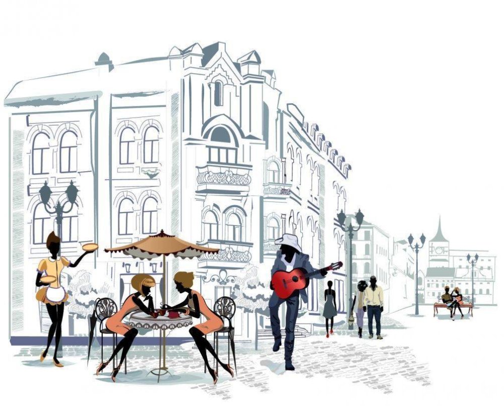 Уличное кафе в Старом городе вектор