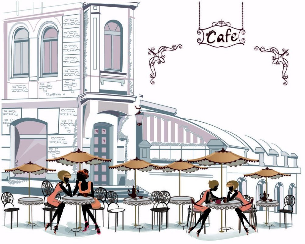 Векторная иллюстрация городе кафе на улице