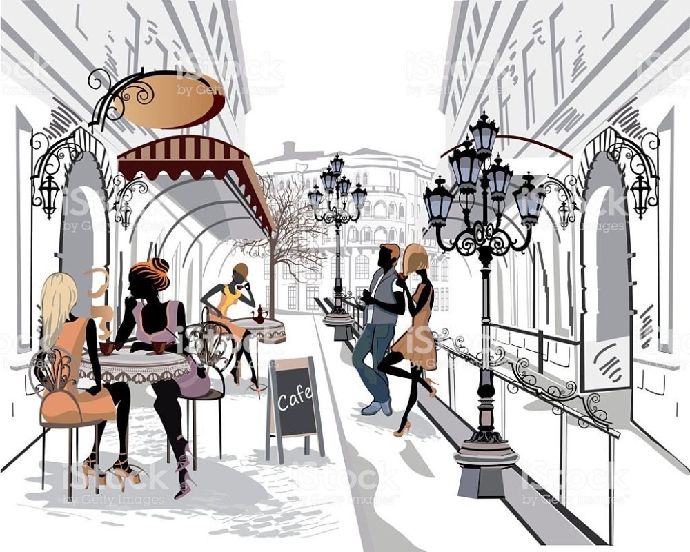 Парижское кафе в графике