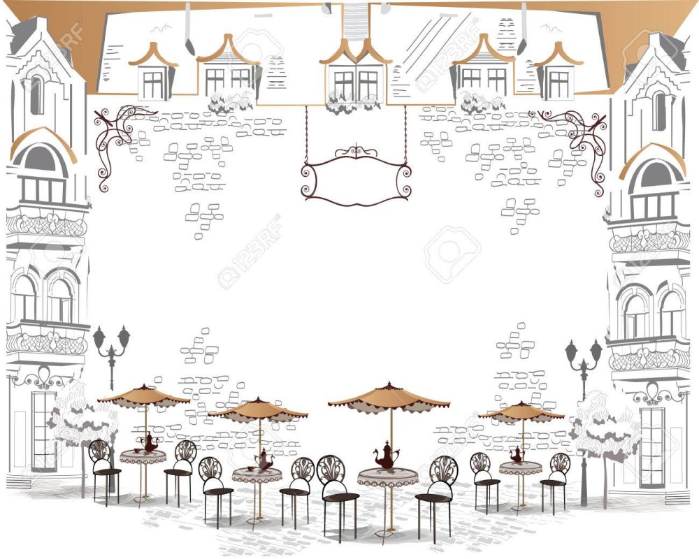 Кафе в Старом городе силуэт вектор
