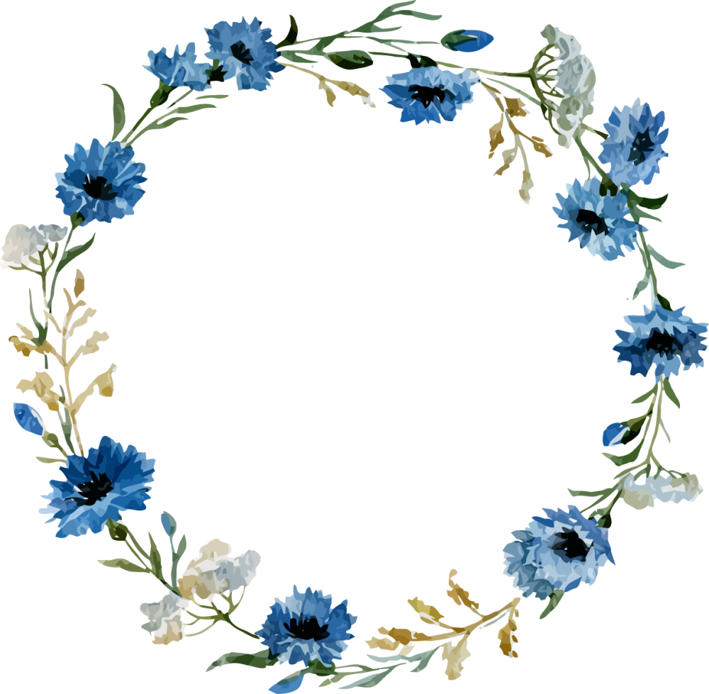 Рамка из цветов круглая синяя