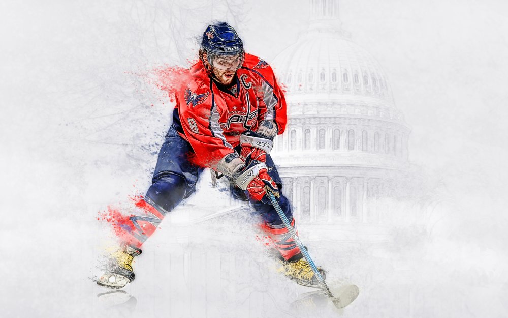 Хоккеист иллюстрация на синем фоне