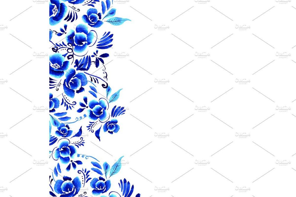 Узоры Гжель на прозрачном фоне для оформления