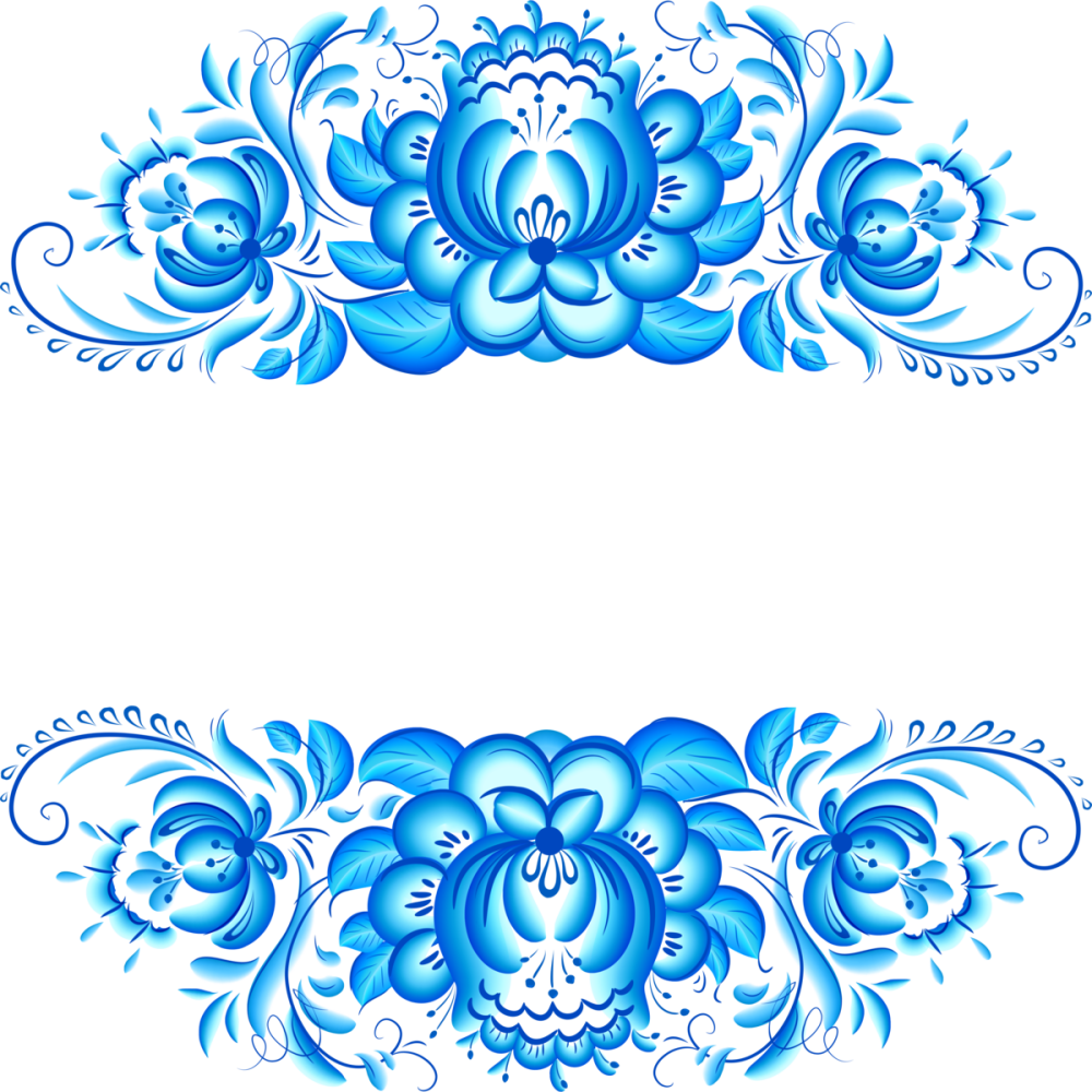 Рамка Гжель на прозрачном фоне