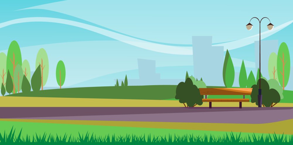 Парк с лавочками мультяшный